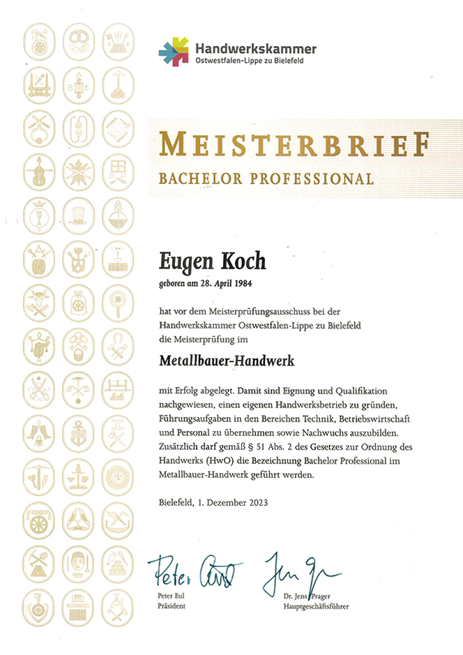 Meisterzeugnis Eugen Koch